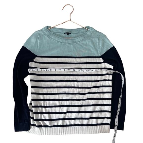 Talbots Cotton Tencel colorblock Striped Sweater Navy Blue Ivory Mint Green - Picture 5 of 7